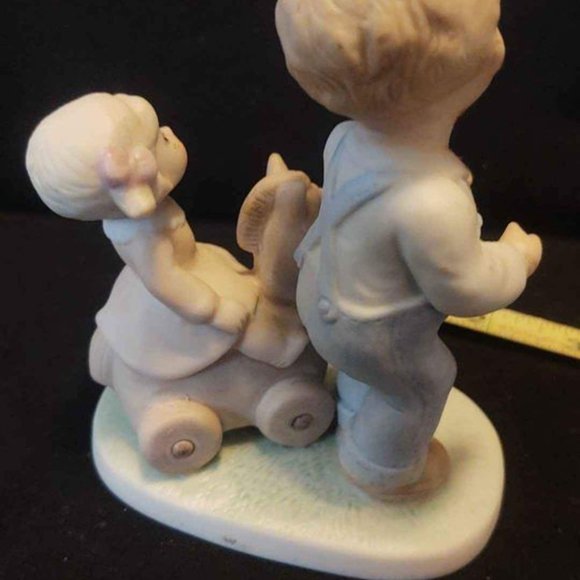 Homco Bisque Porcelain Figurines Rocking Horse Boy Girl Pony Toy 1450 - Picture 4 of 6